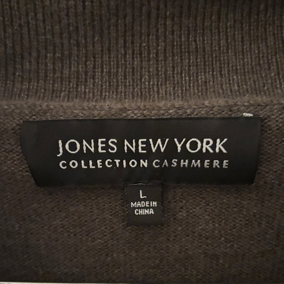 Jones New York Gray & Tan Cowl Neck Sweater 100% Cashmere - Picture 2 of 8